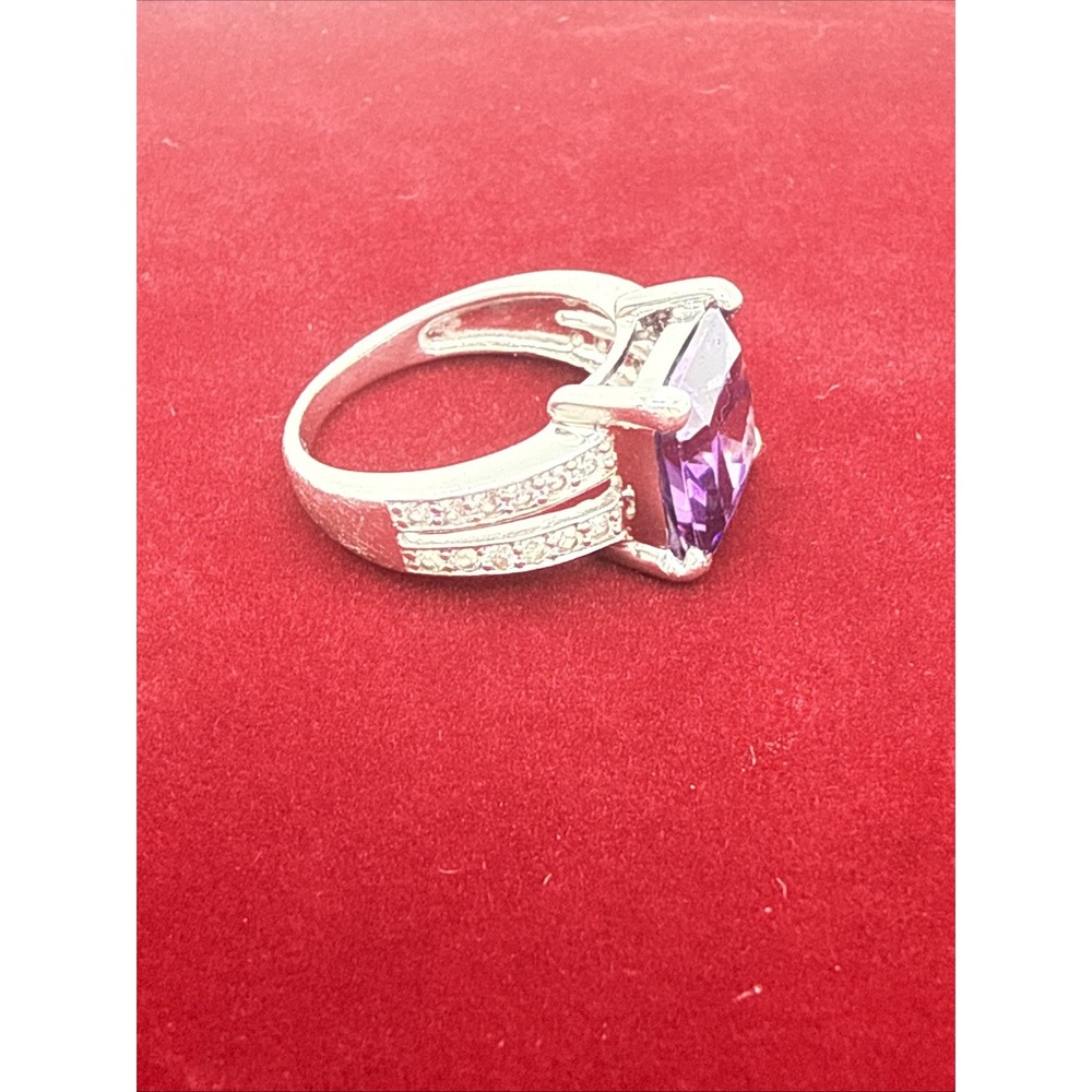Estate 925 Sterling Silver Amethyst Ring Sz 8 Split Shank Setting Diamond Accent - Picture 6 of 11